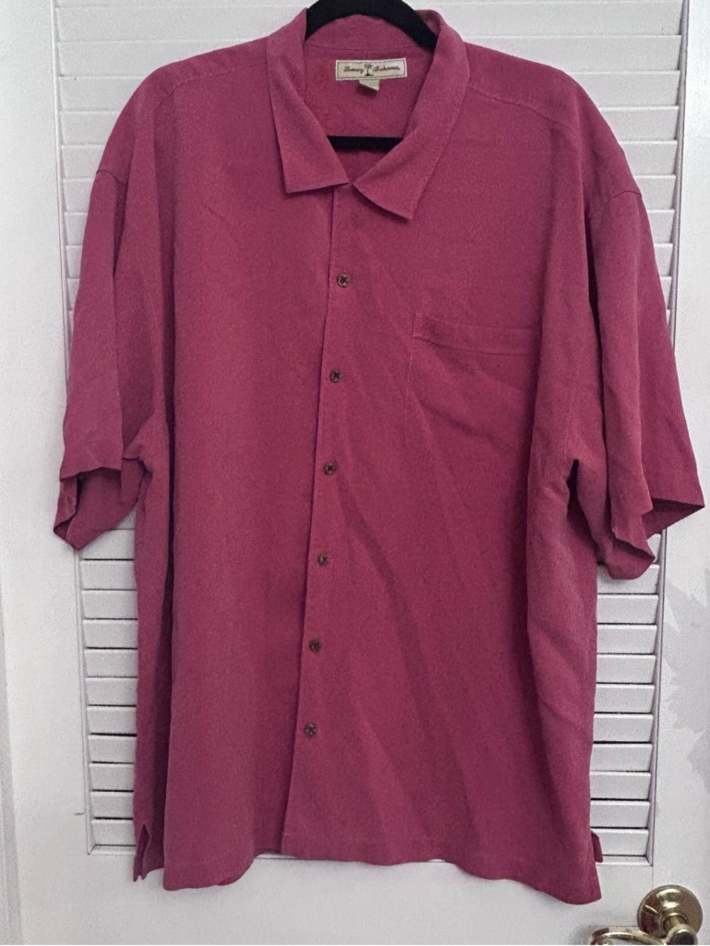 Tommy Bahama 100% Silk Men's Short-Sleeve Button-Down Shirt Berry Pink Sz XXL